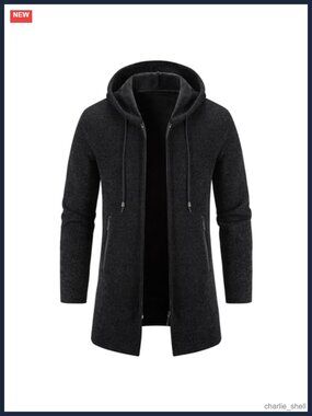 Men's Long Cardigan Hoodie Fleece Lined Full Zip Knit Sweater Coat Casual
